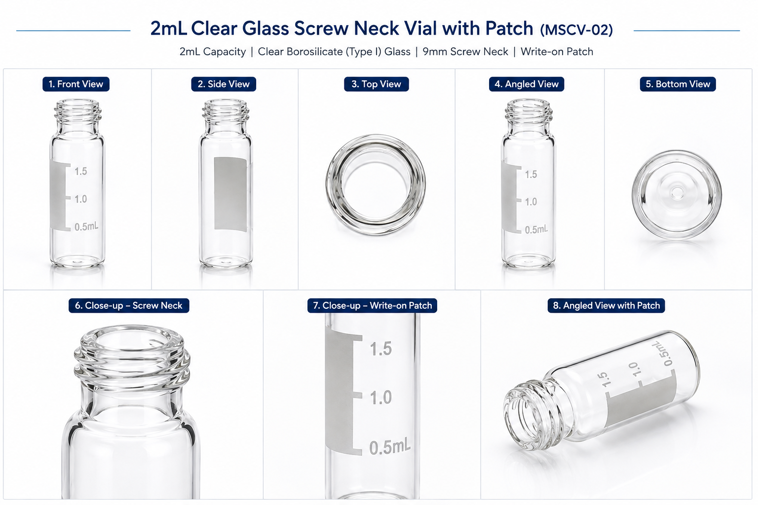 2mL Clear Glass Screw Neck Vial with Patch