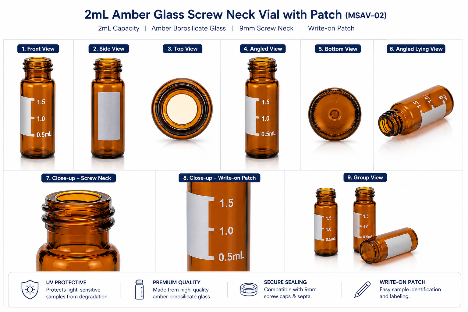2mL Amber Glass Screw Neck Vial with Patch
