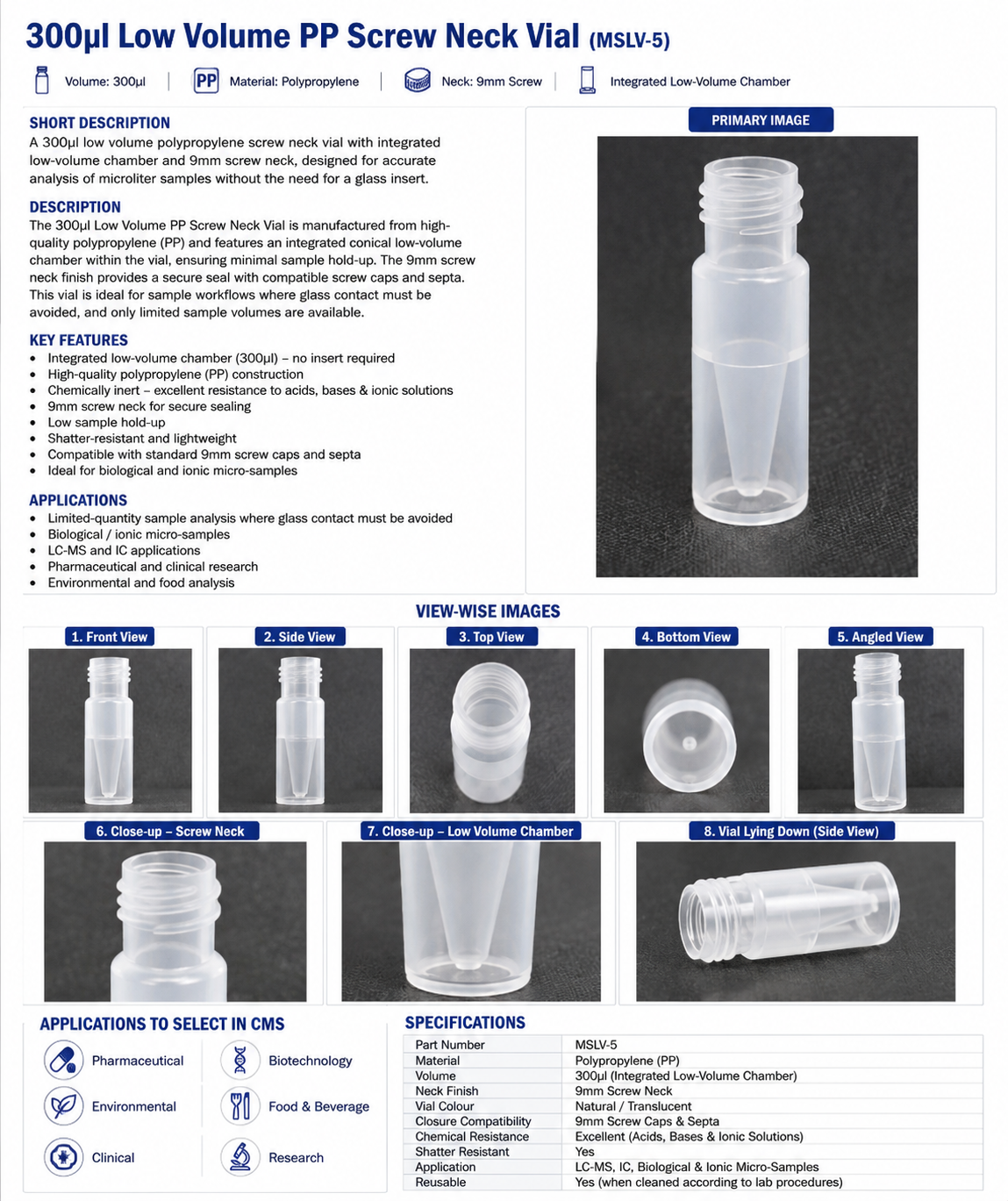 300µl Low Volume PP Screw Neck Vial
