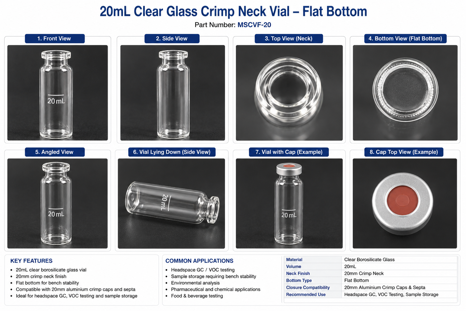 20mL Clear Glass Crimp Neck Vial – Flat Bottom