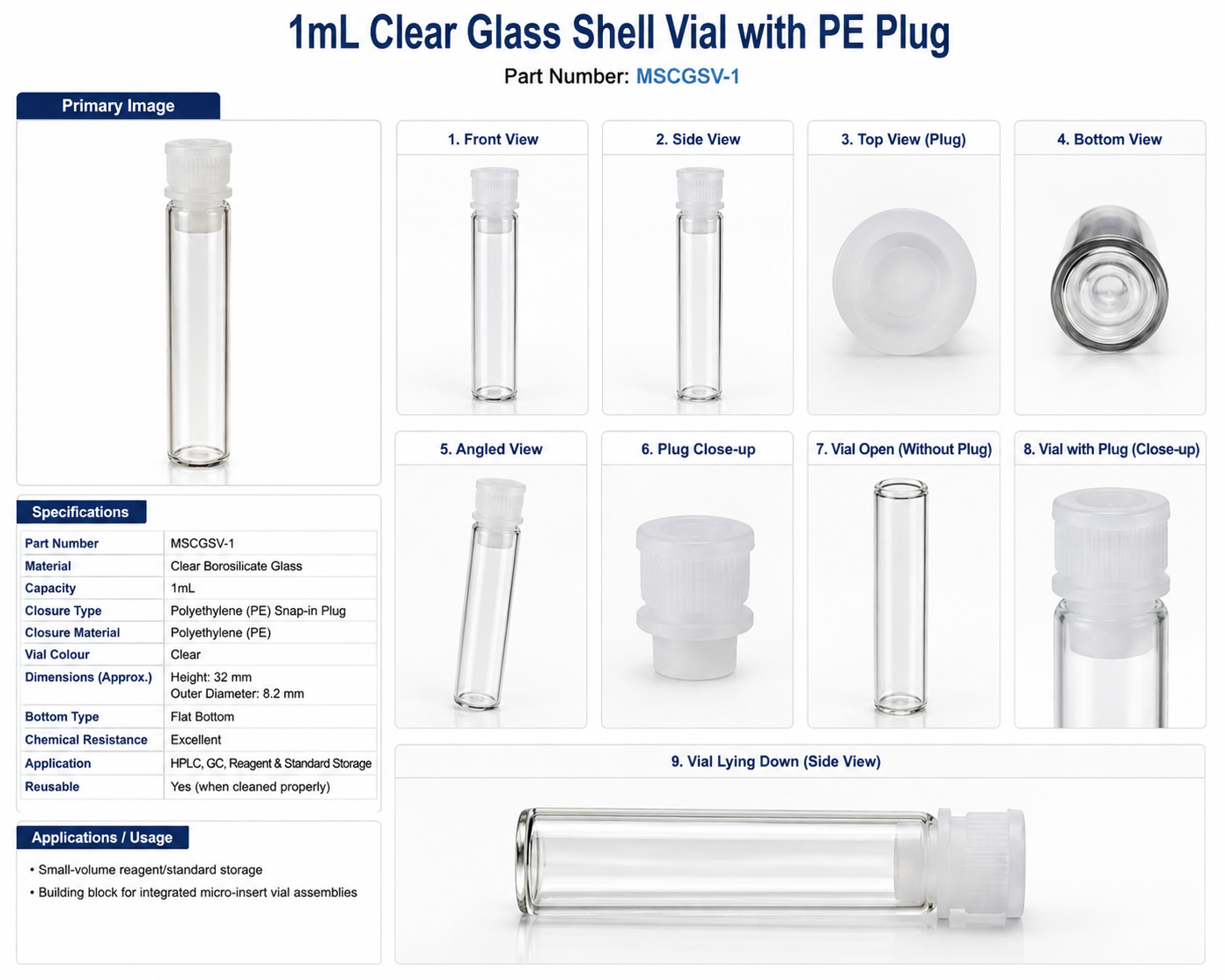 1mL Clear Glass Shell Vial with PE Plug