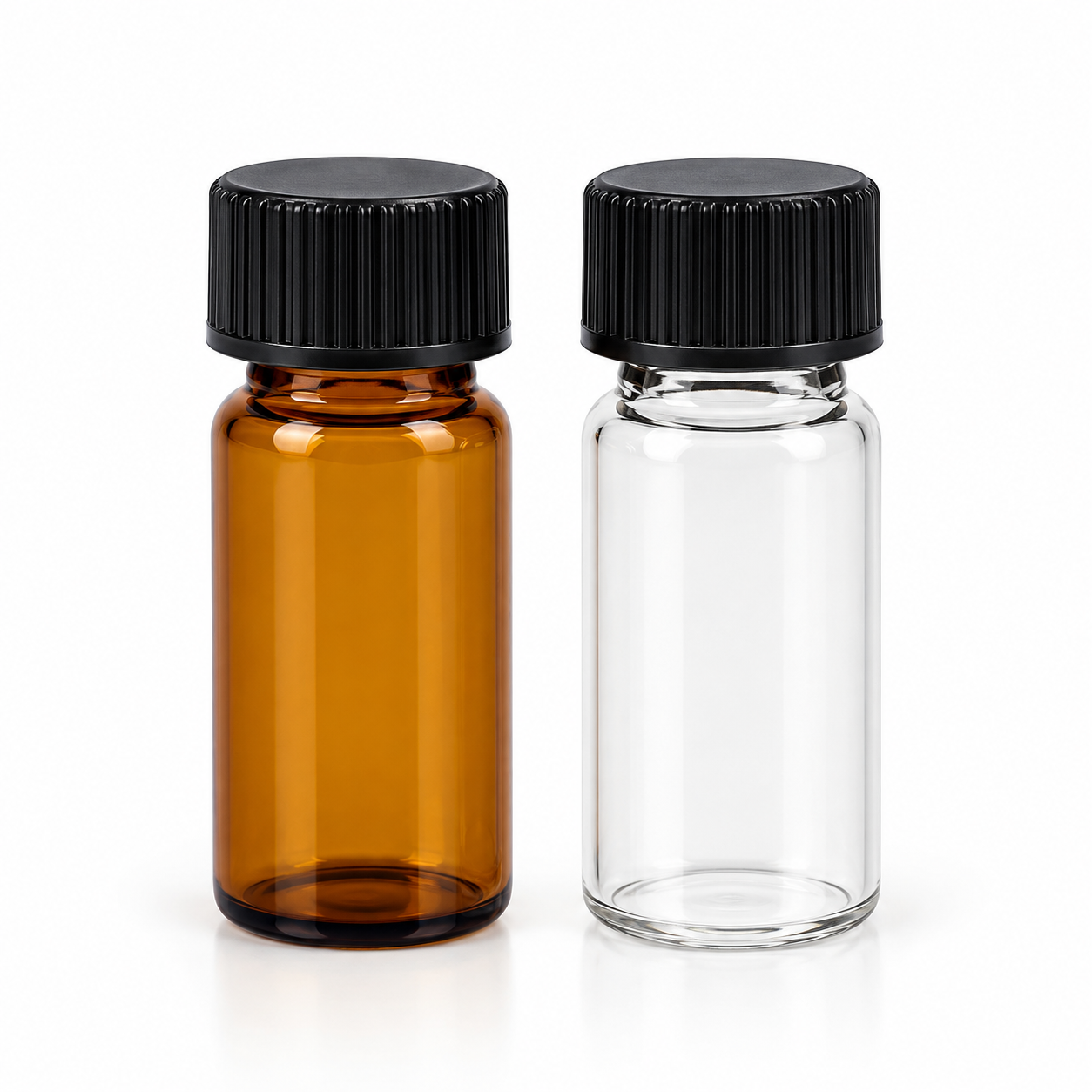 5mL Amber / Clear Glass Screw Neck Storage Vial with Inner Push & Black Cap