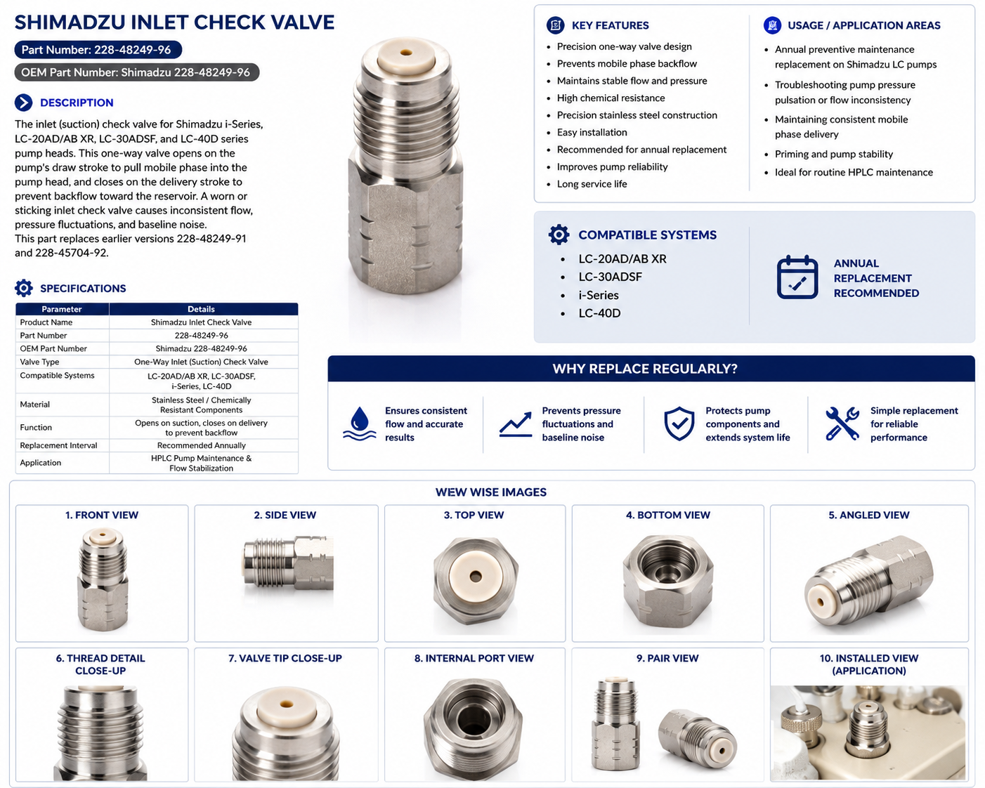 Shimadzu Inlet Check Valve
