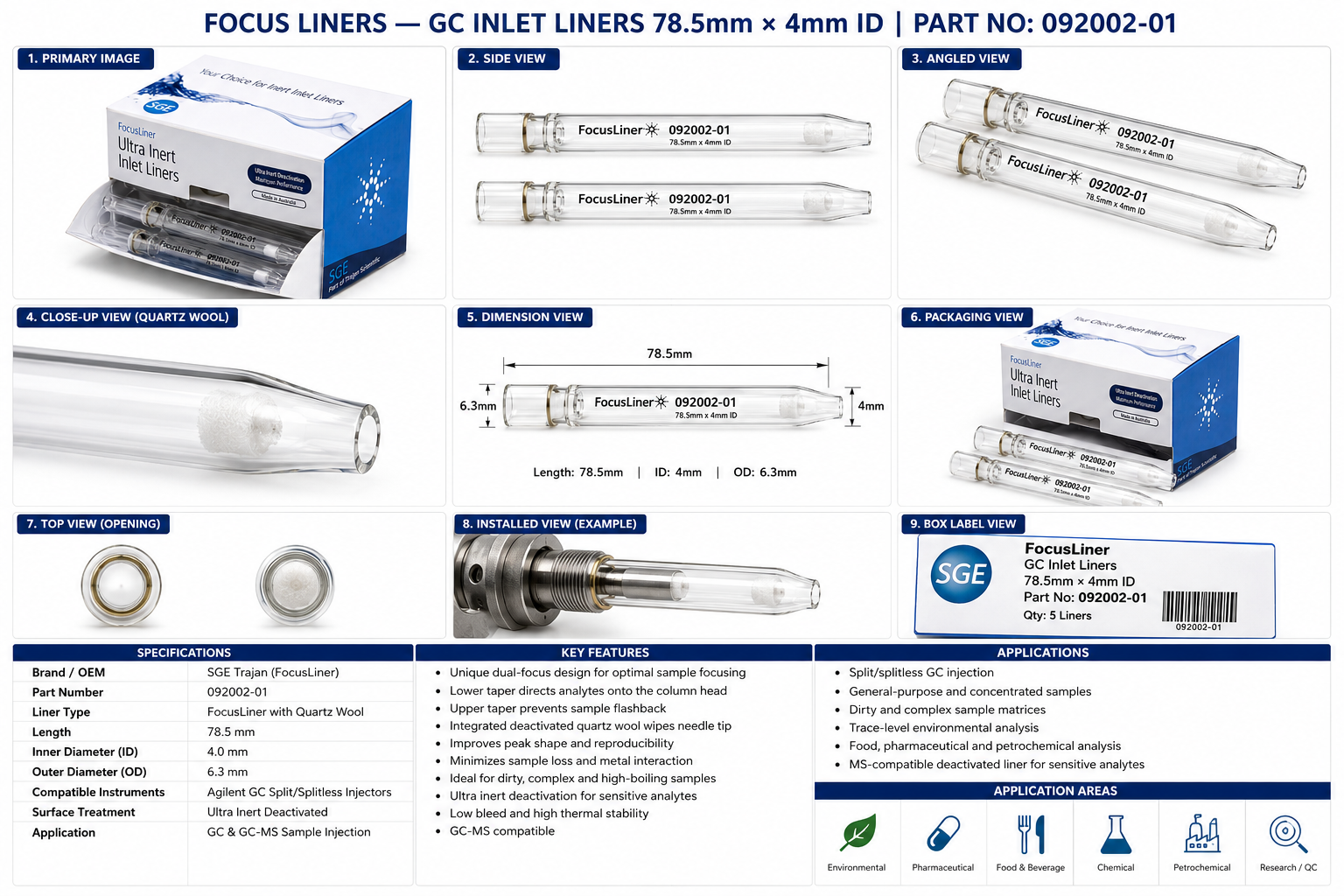 Focus Liners – GC Inlet Liners (78.5mm × 4mm ID)