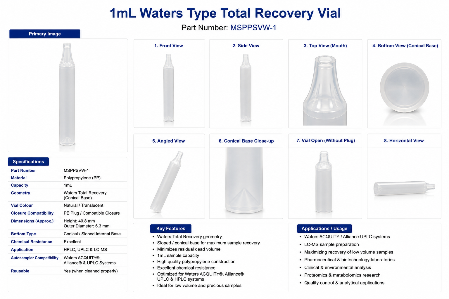 1mL Waters Type Total Recovery Vial