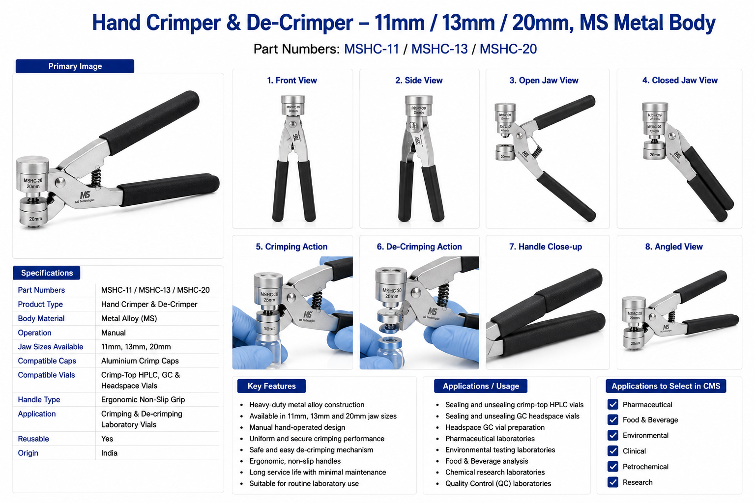 Hand Crimper & De-Crimper – 11mm / 13mm / 20mm, MS Metal Body
