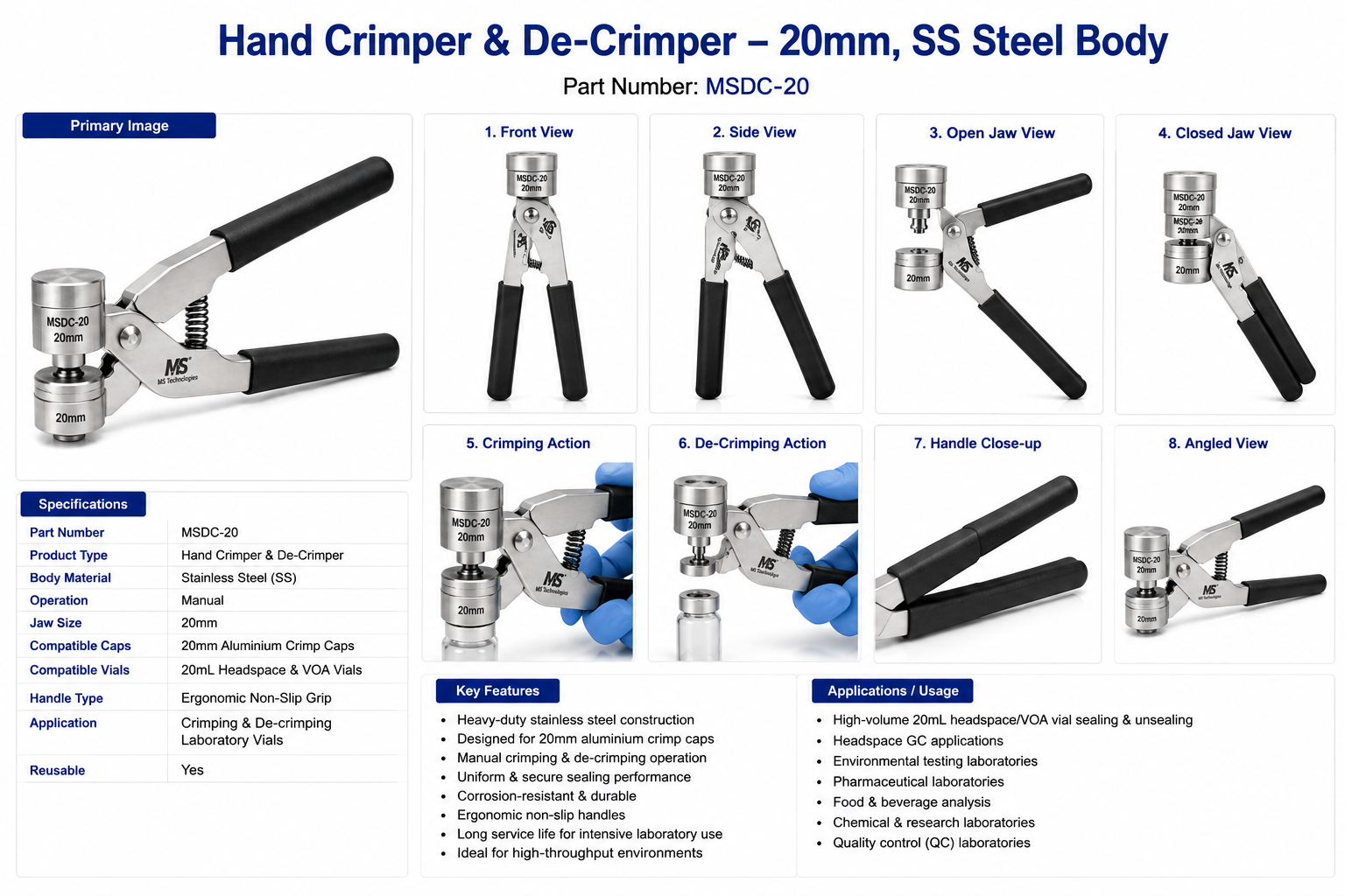 Hand Crimper & De-Crimper – 20mm, SS Steel Body