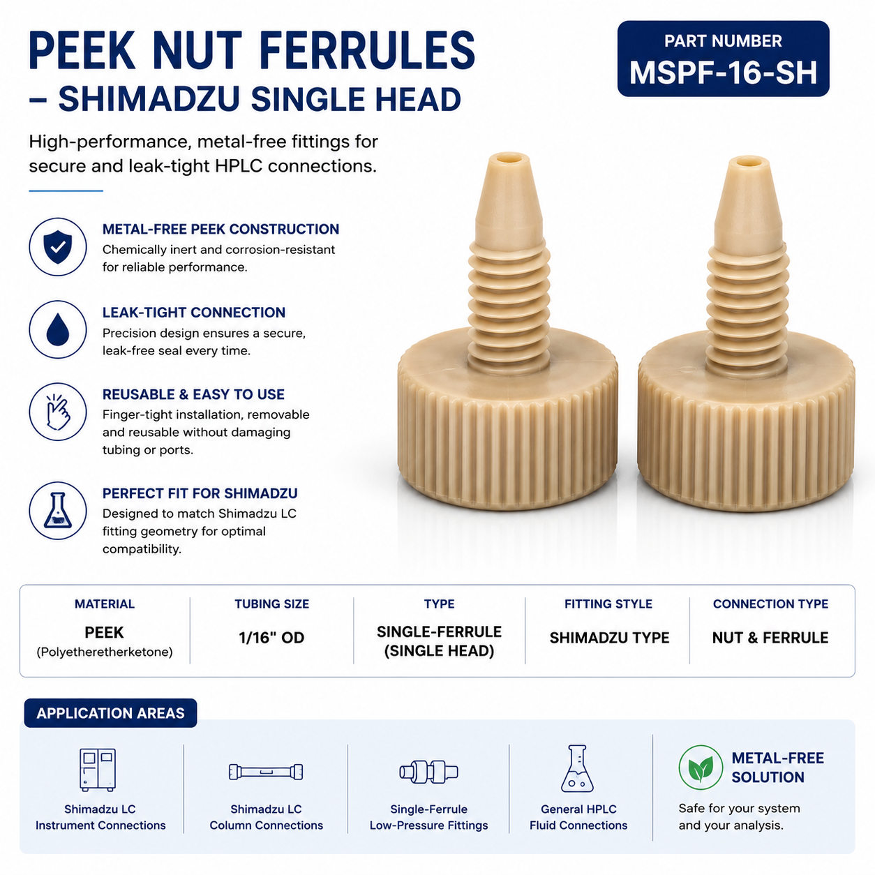 PEEK Nut Ferrules – Shimadzu Single Head