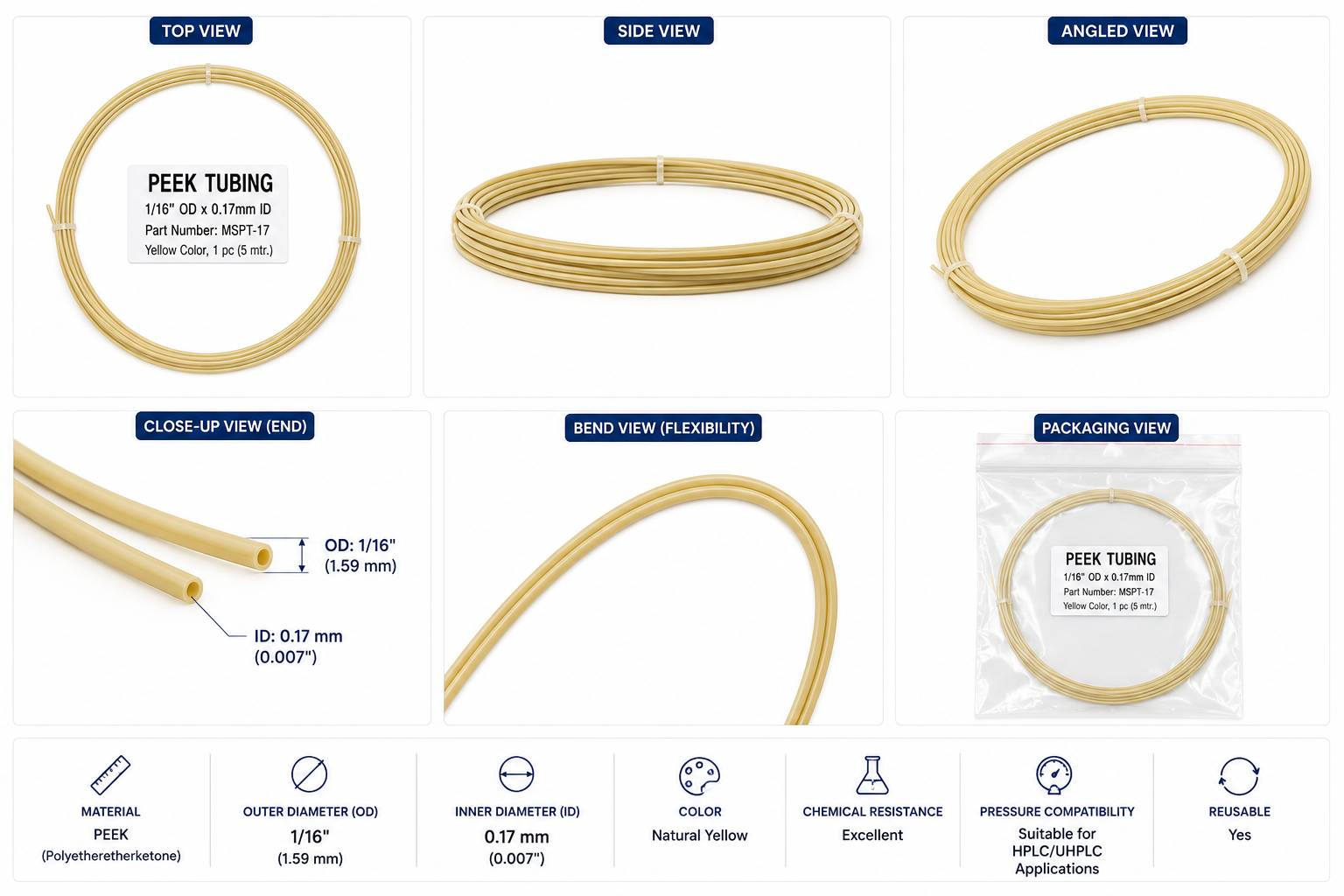 PEEK Tubing 1/16" OD × 0.17mm ID