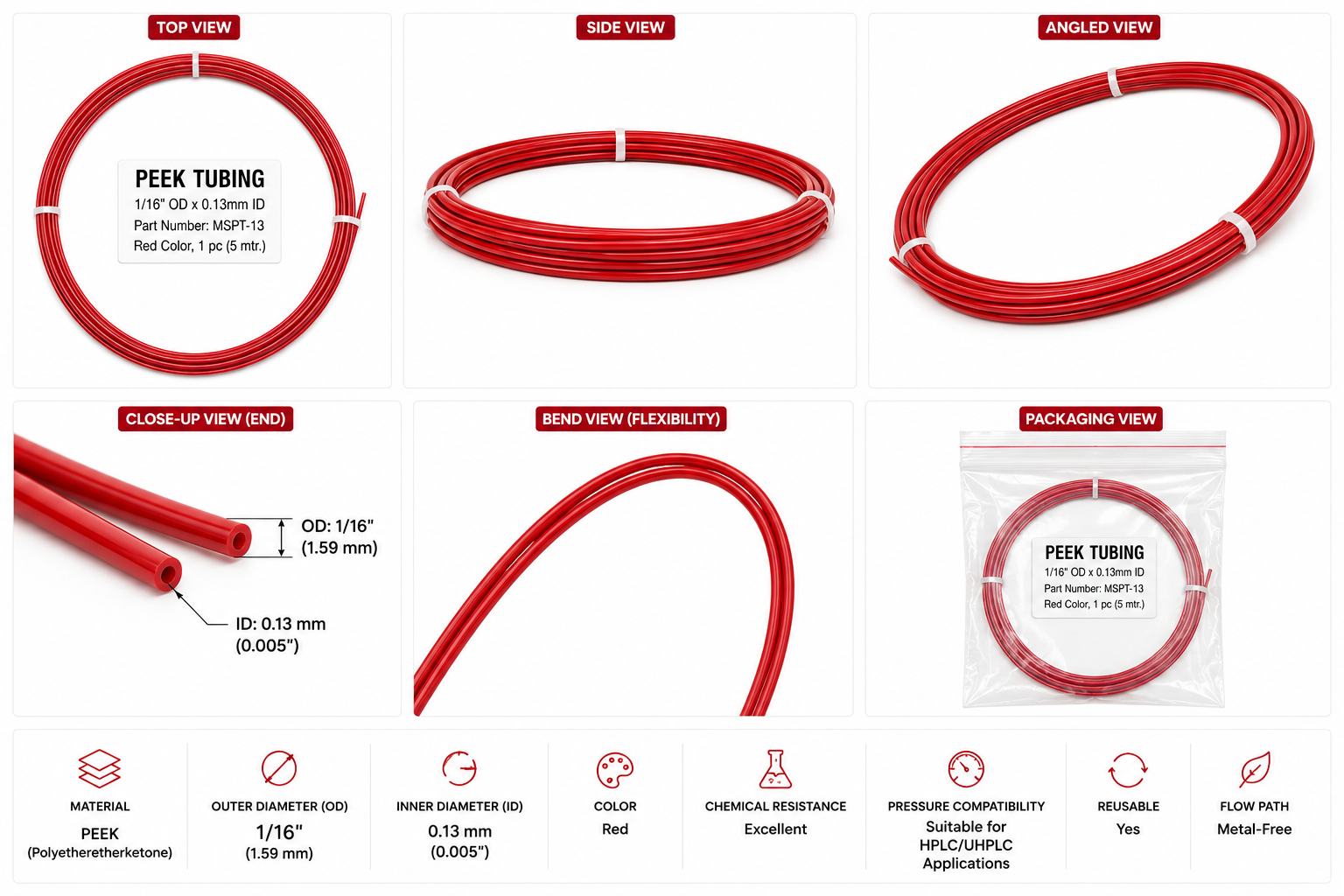 PEEK Tubing 1/16" OD × 0.13mm ID