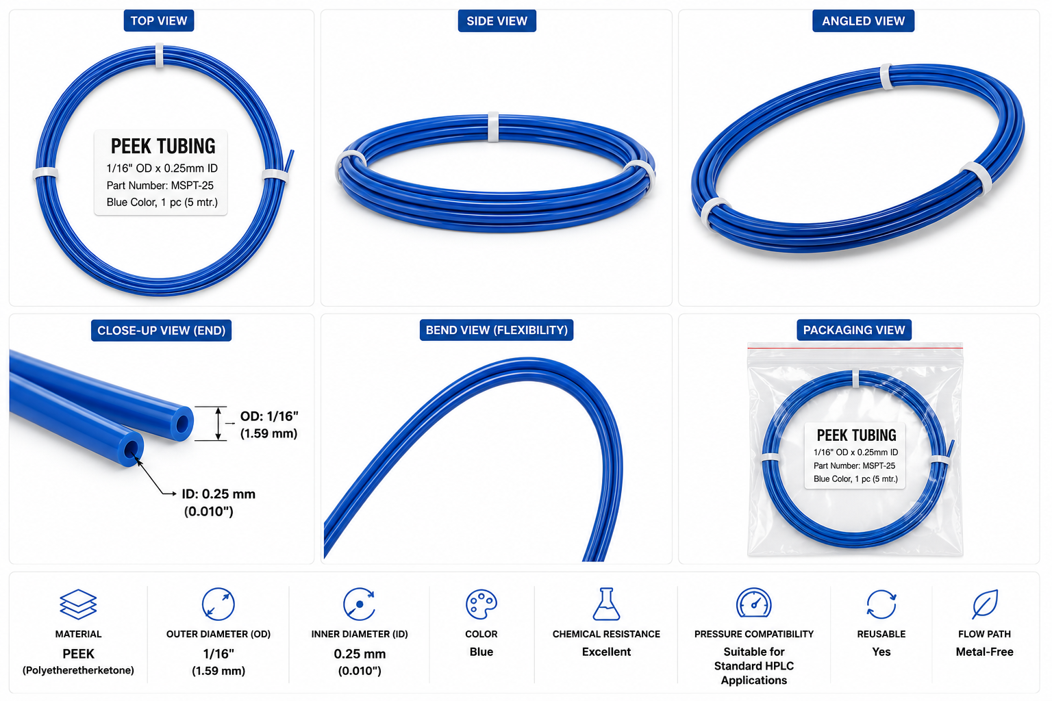 PEEK Tubing 1/16" OD × 0.25mm ID