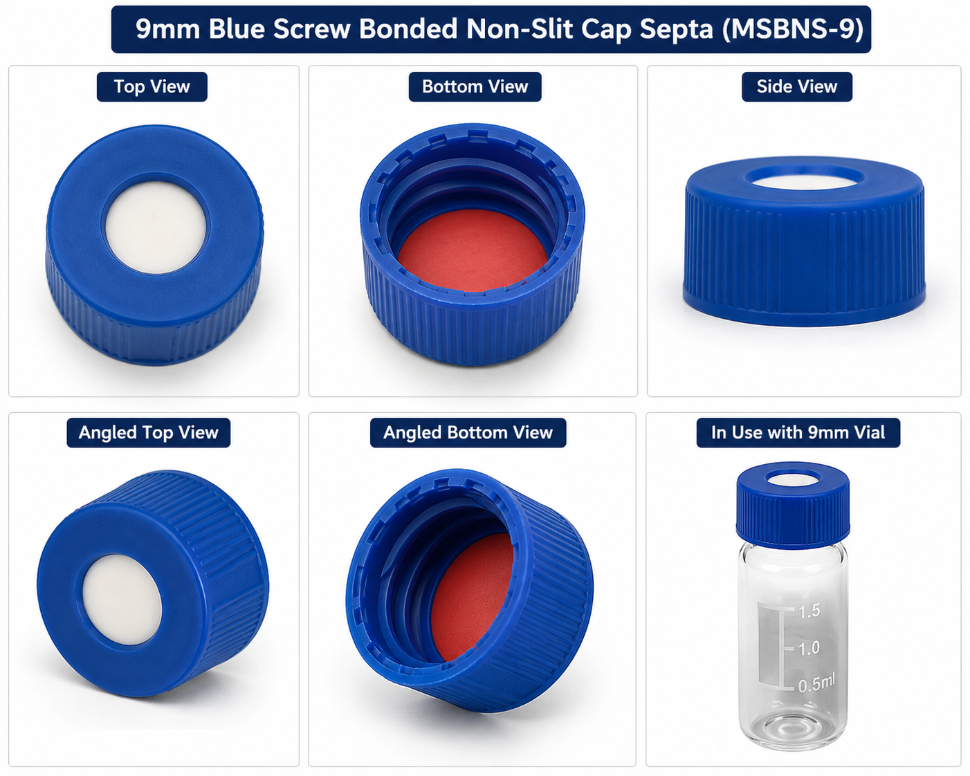 9mm Blue Screw Bonded Non-Slit Cap Septa