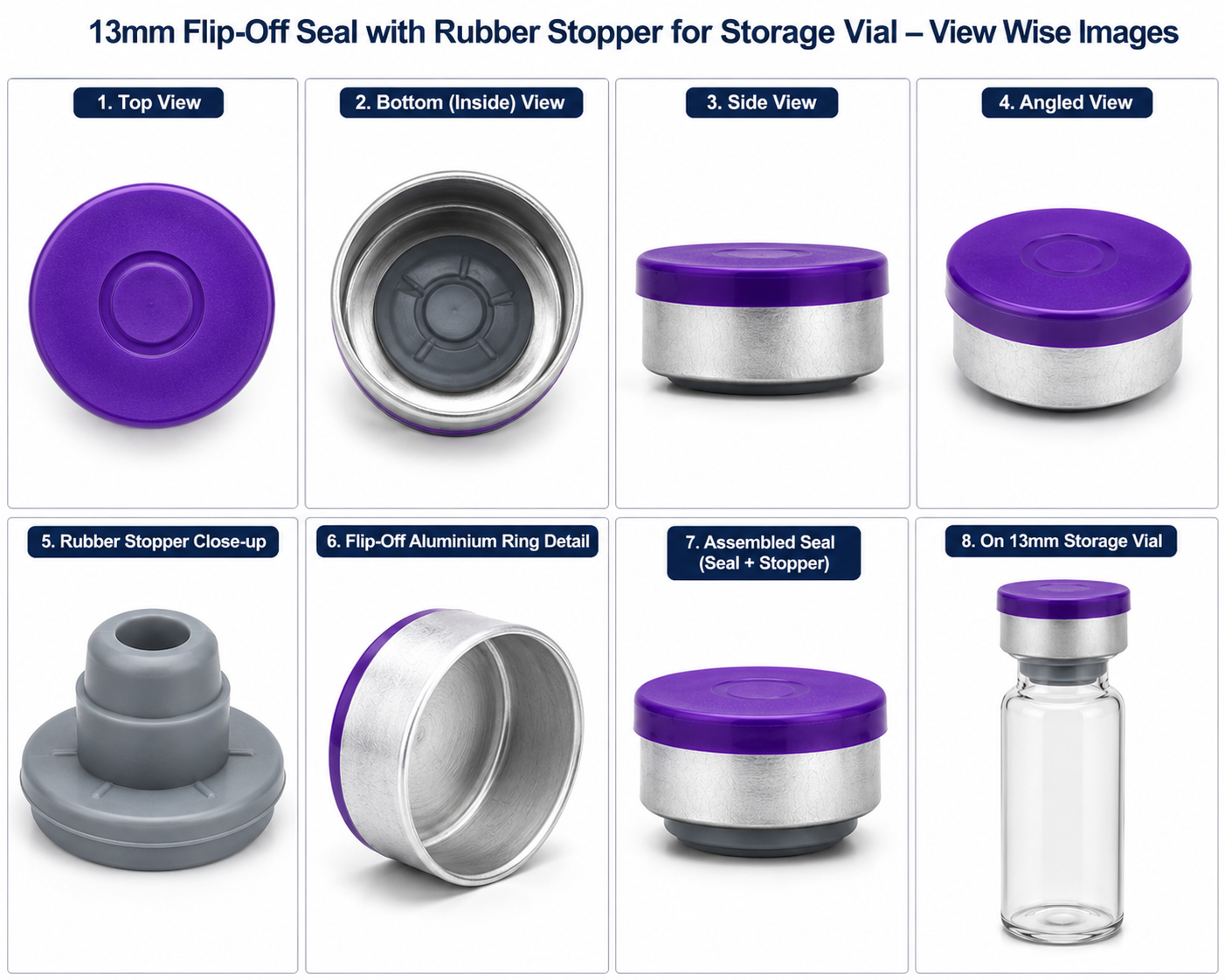 13mm Flip-Off Seal with Rubber Stopper for Storage Vial